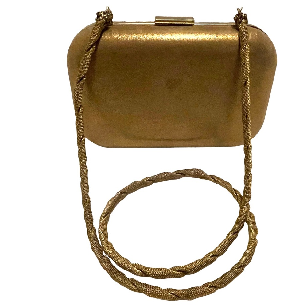Golden Evening Crossbody Clutch with Vintage Burnished Golden Curled Metal Strap